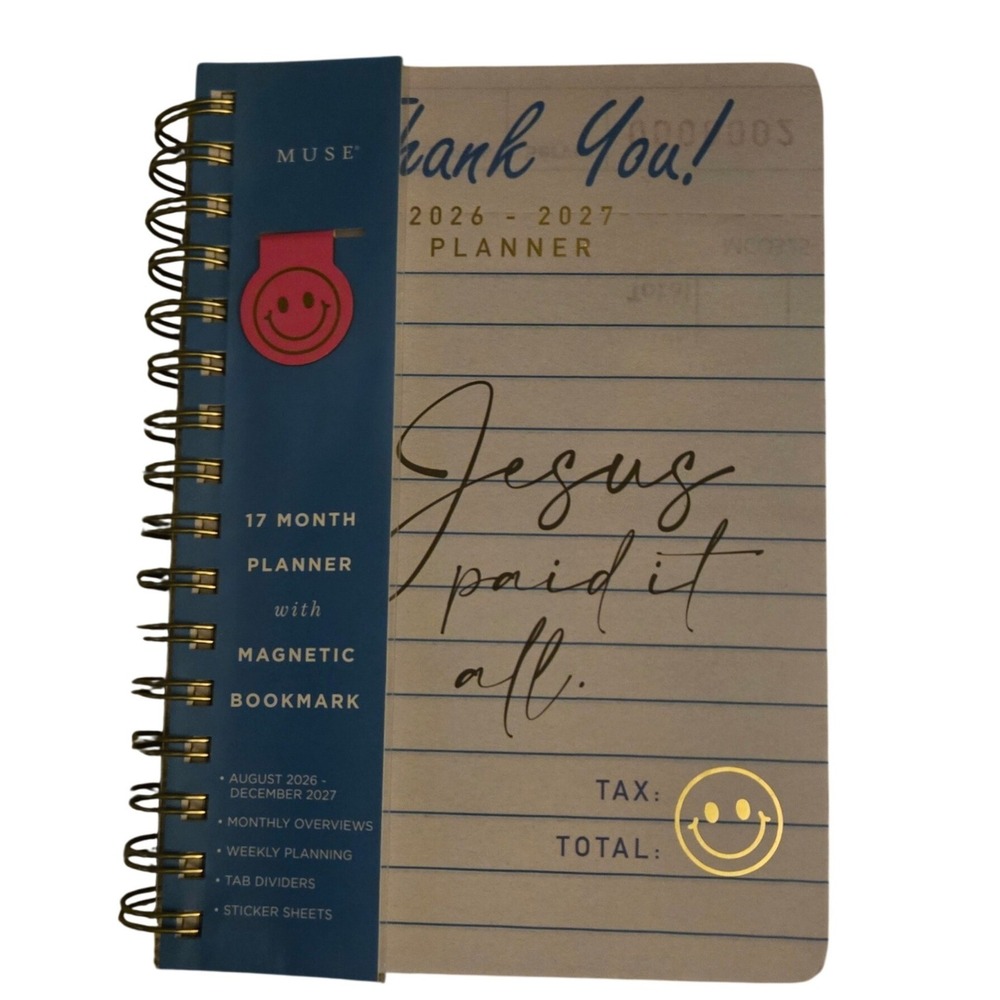 Muse 17 Month Planner 2026-2027‎ Tan New Jesus Paid It All Spiral Agenda Sticker